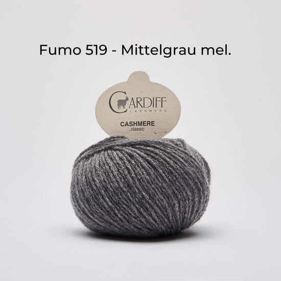 Wollknäuel Kaschmirwolle von Cardiff Cashmere Classic, Farbe Mittelgrau meliert 519