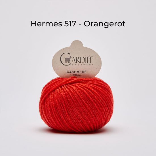 Wollknäuel Kaschmirwolle von Cardiff Cashmere Classic, Farbe Orangerot 517