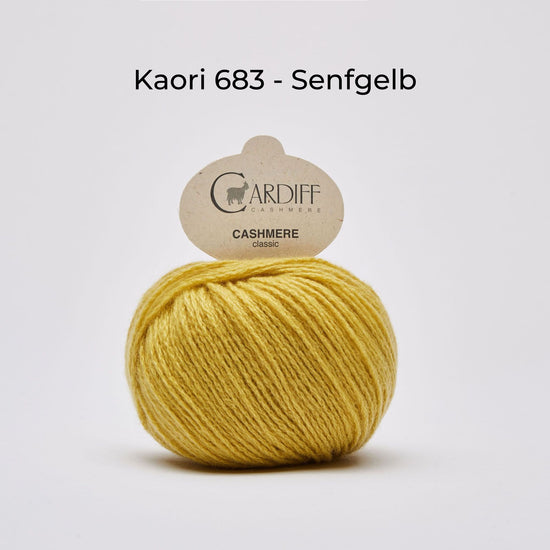 Wollknäuel Kaschmirwolle von Cardiff Cashmere Classic, Farbe Senfgelb 683