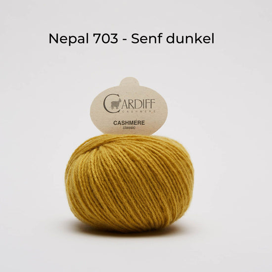 Wollknäuel, Cardiff Cashmere Classic, Farbe Senfgelb dunkel, Nepal 703