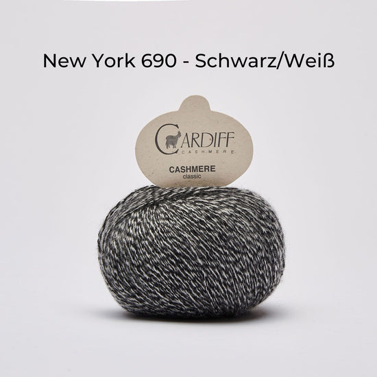Wollknäuel Kaschmirwolle von Cardiff Cashmere Classic, Farbe Schwarz/weiß meliert