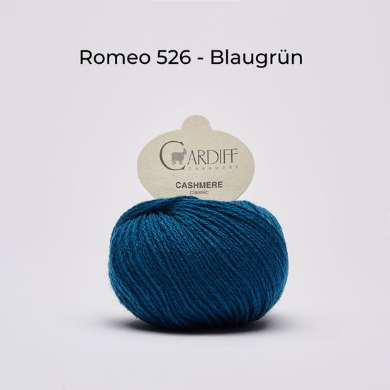 Wollknäuel Kaschmirwolle von Cardiff Cashmere Classic, Farbe Blaugrün 526