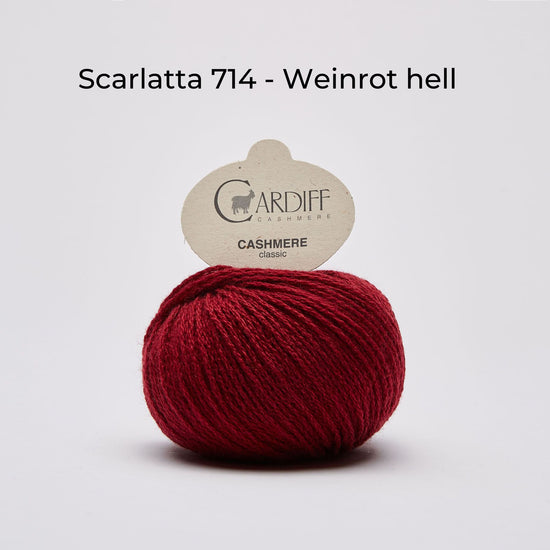 Wollknäuel Kaschmirwolle von Cardiff Cashmere Classic, Farbe Weinrot hell 714