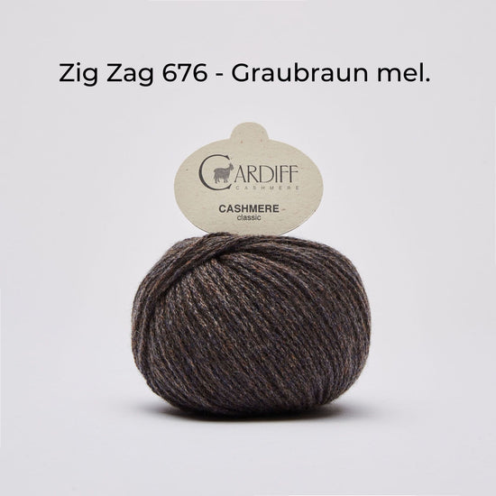 Wollknäuel, Cardiff Cashmere Classic, Farbe Zig Zag 676, Graubraunmeliert