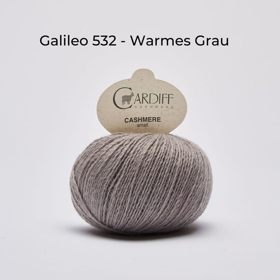 Wollknäuel, Kaschmirwolle, Cardiff Cashmere Small, Farbe Galileo 532, Warmes Grau