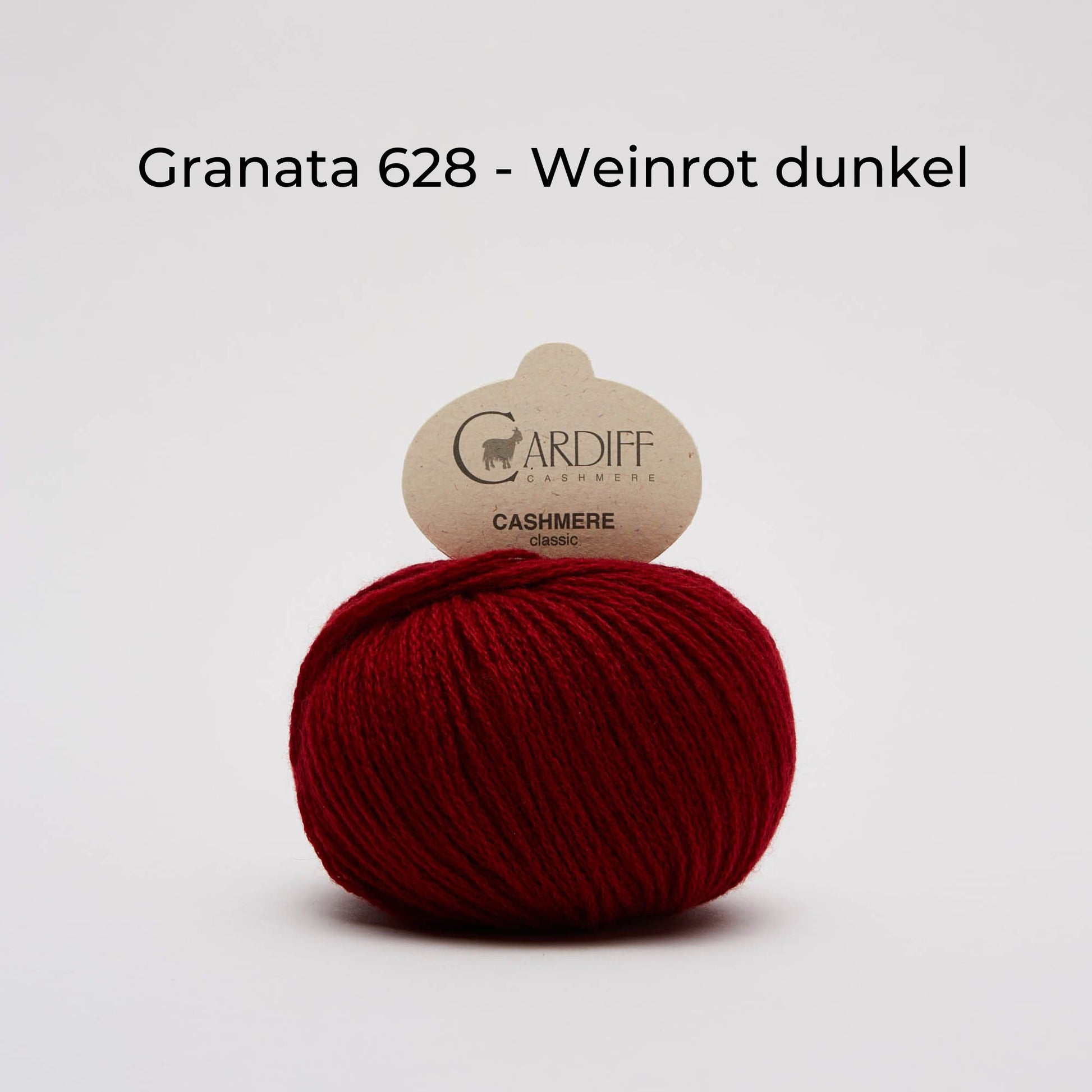 Wollknäuel, Cardiff Cashmere Classic, Farbe Granata 628, dunkles Weinrot