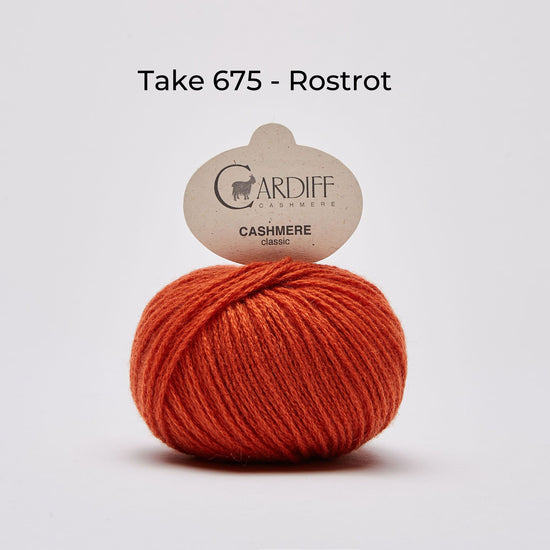 Wollknäuel, Cardiff Cashmere Classic, Farbe Rostrot, Take 675