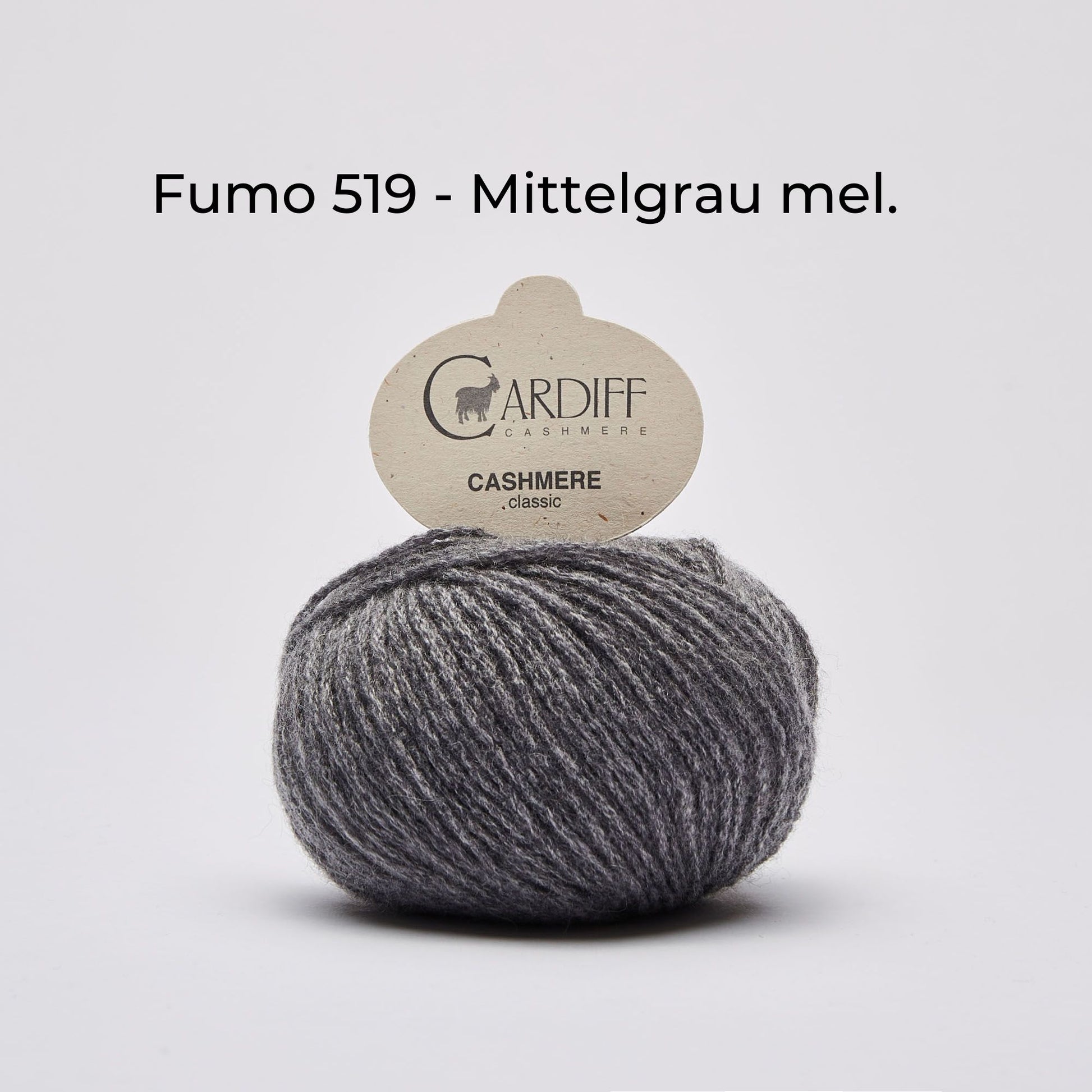 Wollknäuel, Cardiff Cashmere Classic, Farbe Fumo 519, Mittelgrau meliert